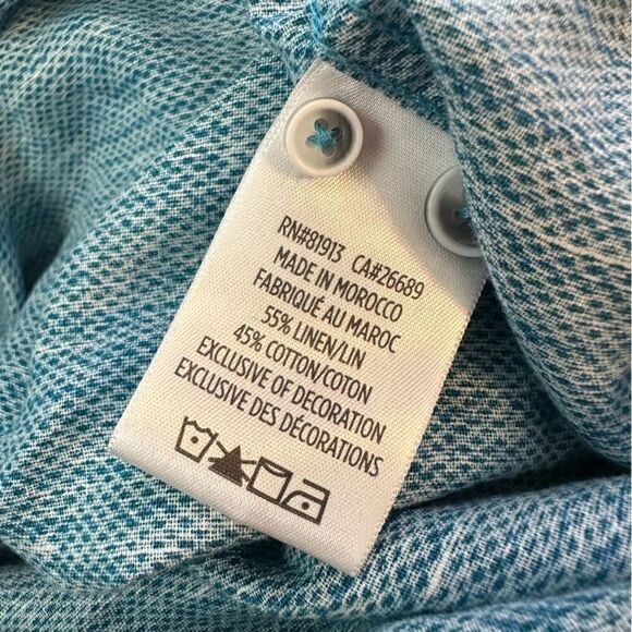 Robert Graham Teal Patterned Long Sleeve Linen Blend Shirt in Size Small - Picture 4 of 8